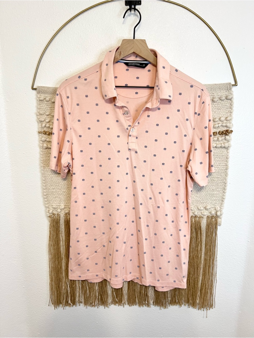 7 Diamonds Men's Pink Patterned Polo Shirt Golf M